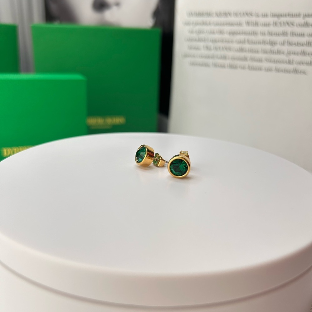 Emerald Green Crystal Gold Stud Earrings, Green Stone Stud Gold Earrings - Picture 6 of 8